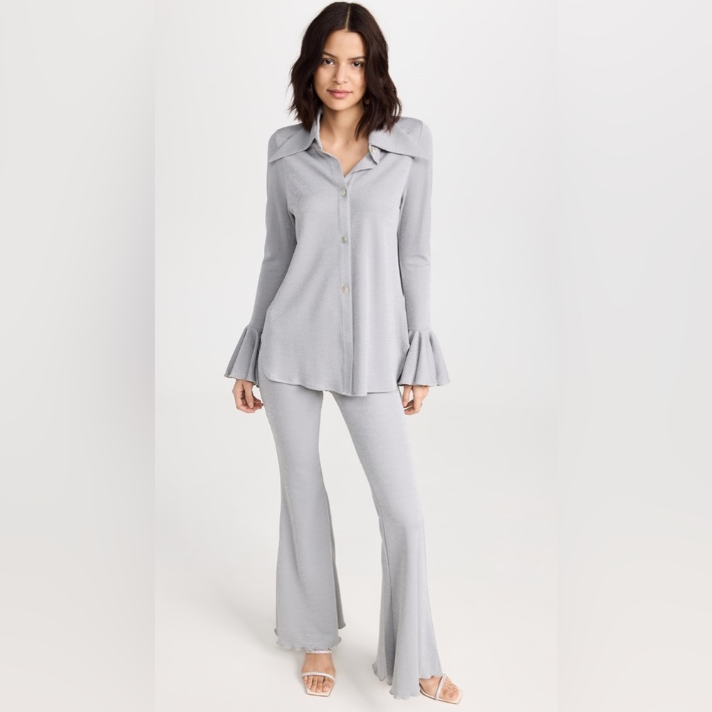 Sleeper Metallic Lounge Suit with Pants in Silver Size Medium $350